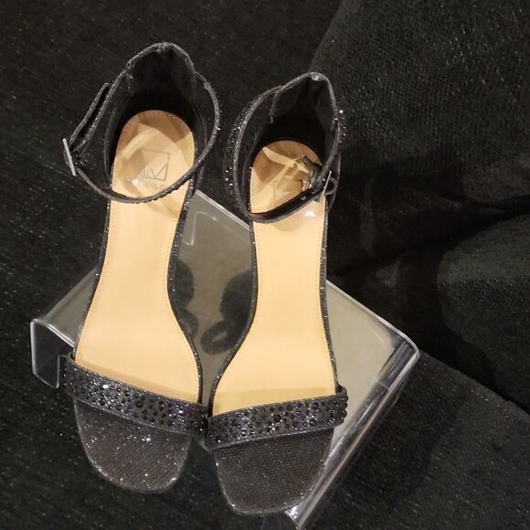Material Girl Blaire Rhinestone Peep Toe Ankle Heel- Black - Picture 5 of 9